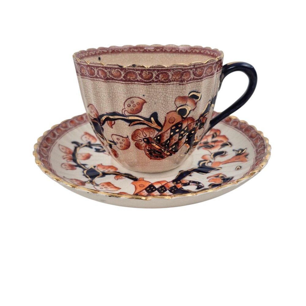Crown Devon Tea Cup Saucer Indian Staffordshire S F & Co Antique Transferware